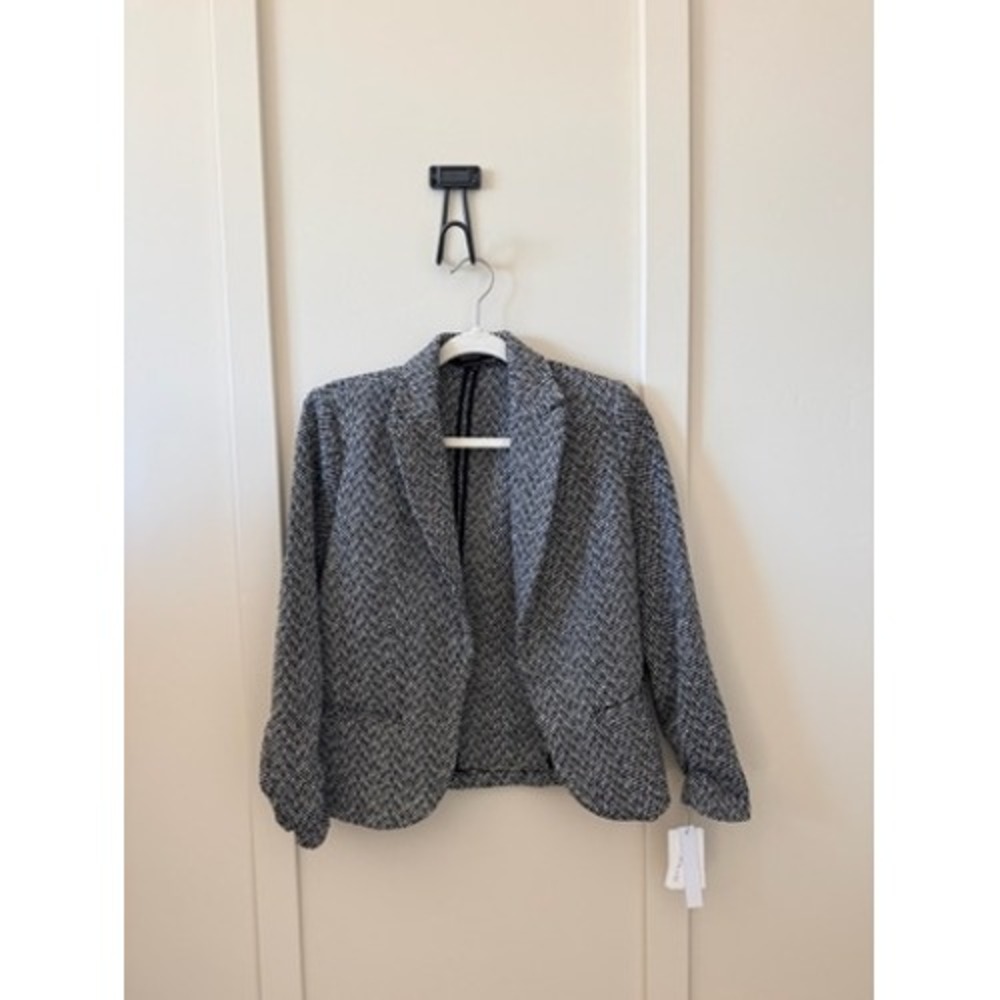 Amanda + Chelsea Womens Herringbone Blazer Black White Chevron Jacket Size M